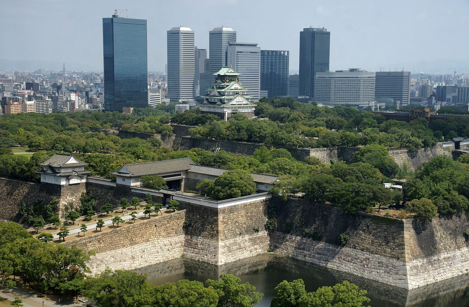 Osaka Castle above its outer moat